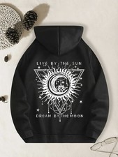 360g hooded sweatshirt, artistic moon print Men's hooded sweatshirt loose fit, c