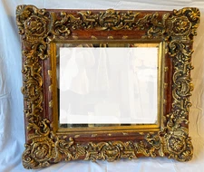 HUGE SYROCO STYLE GOLD RESIN WALL MIRROR HORIZONTAL VERTICAL HANG 38 x 34.5