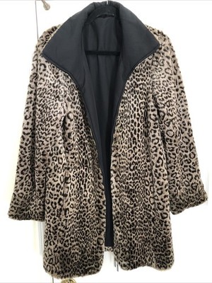 Calvin Klein  Reversible Black  & Leopard Print Coat  Women's Size  Large