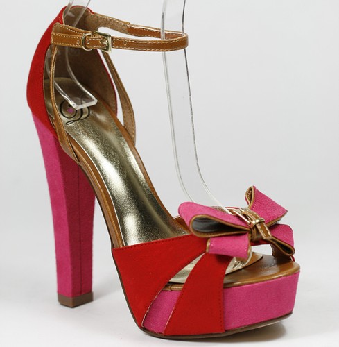 Fuchsia Pink / Red Women Ankle Strap Open Toe Platform Heel Dress Shoe |  eBay