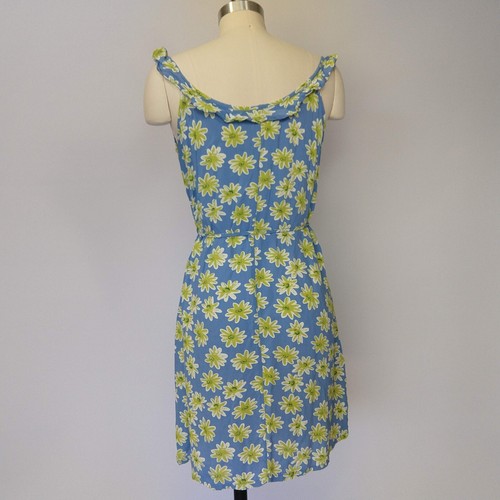 Vintage VTG 90s Y2K Floral Print Dress Size S Blue Daisy Ruffle Rayon Grunge - Picture 6 of 8