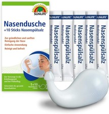 SUNLIFE Nasendusche + Nasenspülsalz zur Reinigung und Befeuchtung der Nase 10Stk