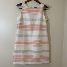 Vince Camuto Womens Shift Dress 14 White Textured Striped Beachy Resort Career