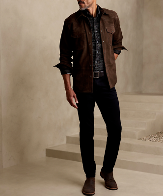 HOT! Classic New Men's Brown Suede Leather Shirt Pure HOT! Classic New Men's Brown Suede Leather Shirt Pure