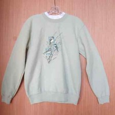 Vintage Morning Sun Winter Nature Birds Womens Sz S Green Crewneck Sweatshirt