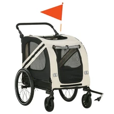 2-In-1 Dog Bike Trailer Pet Stroller with Universal Wheel Reflector Flag White