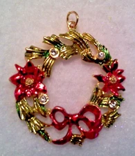 CRYSTAL WREATH ORNAMENT PENDANT 18K GOLD PLATED MADE IN CZECH/BOHEMIA