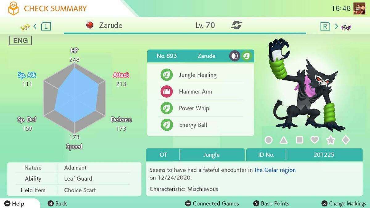 Legit 6IVs! Dada Zarude (Scarf Zarude) + free item for Pokemon Sword/Shield