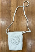 Vintage ILI White Leather Crossbody With White Leather Flower Appliqué