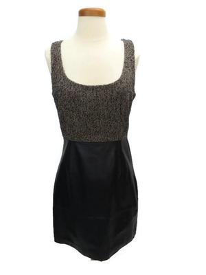 B B Dakota Dress 6 Black Beige Herringbone Top Brown Leather Skirt  Sleeveless | eBay