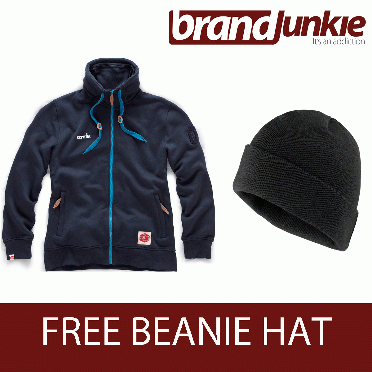 SCRUFFS NAVY VINTAGE ZIP THRU HOODIE FLEECE - WORK TOP JUMPER + FREE BEANIE HAT SCRUFFS NAVY VINTAGE ZIP THRU HOODIE FLEECE - WORK TOP JUMPER + FREE BEANIE HAT