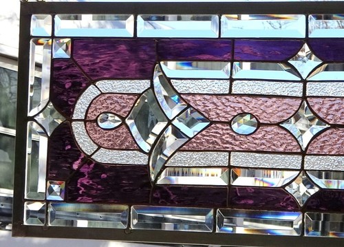 Stained Glass Transom window HANGING PANEL 34 1/2 X 14 1/2 incl hooks - Picture 4 of 4