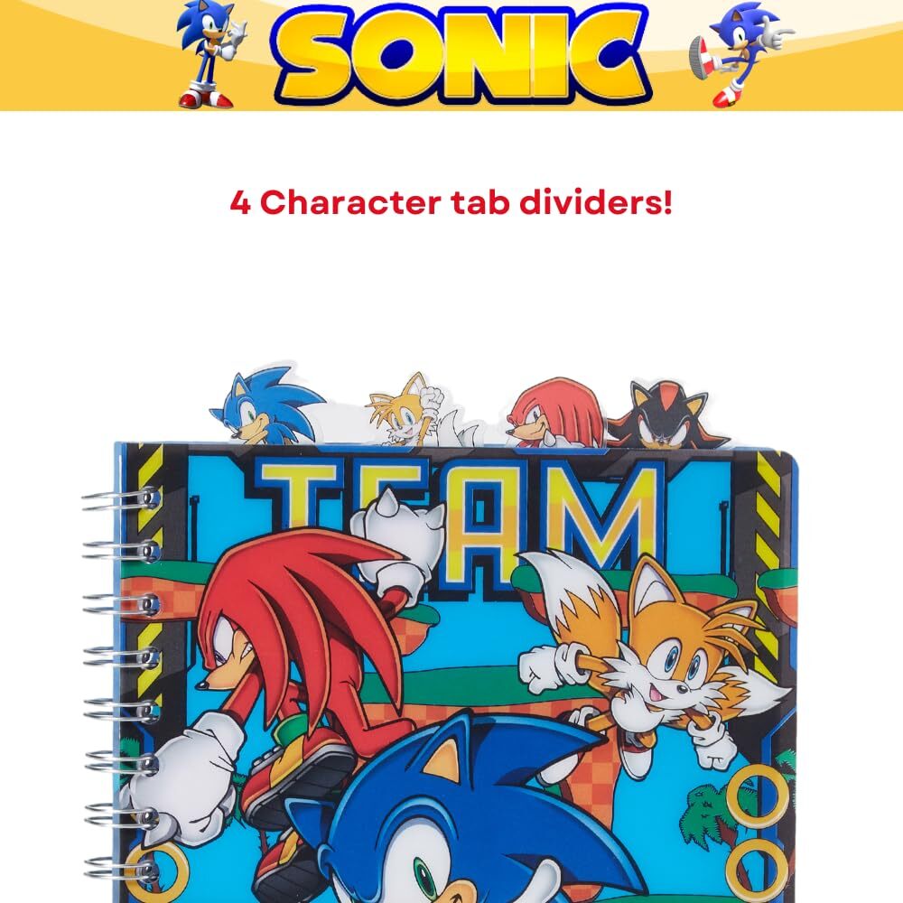 Sonic the Hedgehog Spiral Notebook 8x7 Lined Pages with Dividers