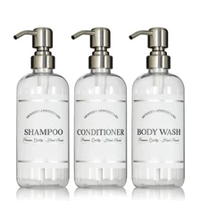Clear Refillable Shampoo and Conditioner Bottles - Body Wash, Shampoo and Con...