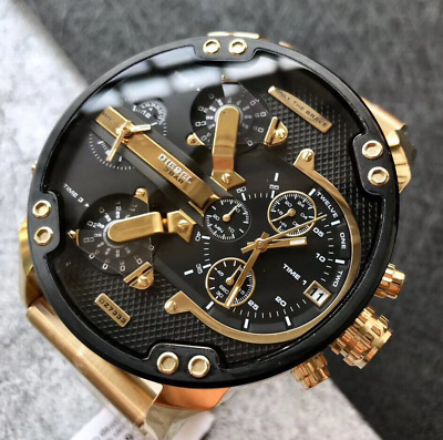     Diesel Mr. Daddy 2.0 Black Gold Chronograph 4 Zone Watch DZ7333 + Case  