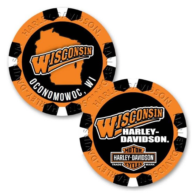 HarleyDavidson Custom Wisconsin Harley Poker Chip Collectible Orange
