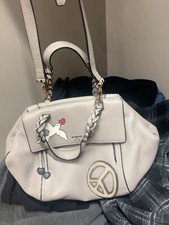 Tory Burch Peace Embellished Half Moon Satchel Leather Handbag Gray Vintage