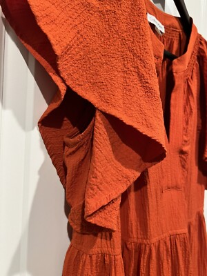 open lace back dress Orange Bell Sleeve Midi Dress