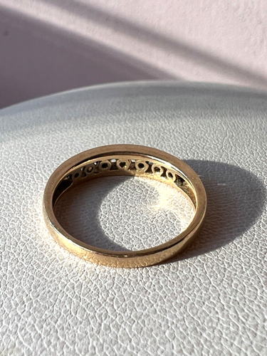 VINTAGE 14K YELLOW GOLD DIAMOND & SAPPHIRE BAND RING WEDDING ANNIVERSARY SPARKLY - 第 13/22 張圖片