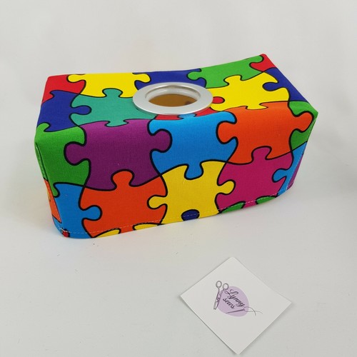 Tissue Box Cover Handmade Jigsaw Print Bright Silver Circle Opening Decorative - Bild 7 von 10