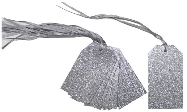 Glittery Silver Gift Tags & Ribbon - Xmas Christmas Gift Wrapping - Pack of 50
