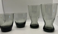 Vintage MCM Set Of 4 Libbey Smoke Gray Glass Pilsner Glasses 3" & 5"