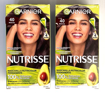 2 BOX GARNIER NUTRISSE PERMANENT #40 MOCHA HAIR COLOR PRODUCT MEXICO