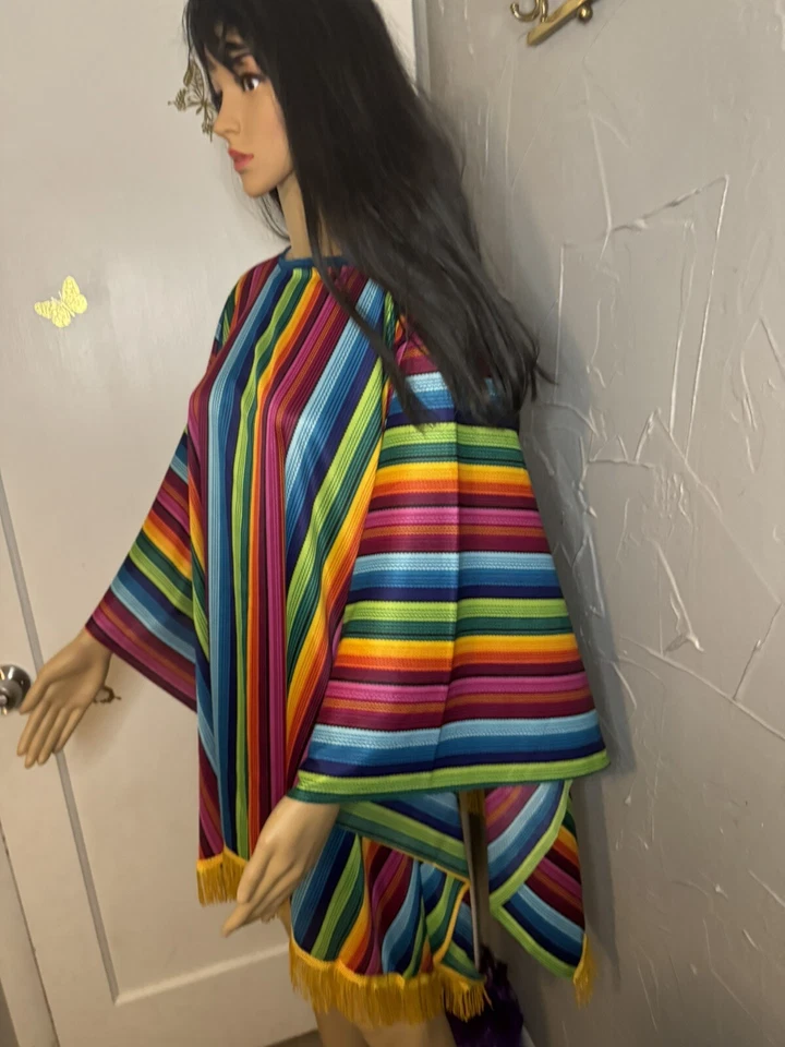 Poncho Adulto Sarape Fiesta Mexicana Cinco de Mayo Disfraz Halloween Foto 4 de 4