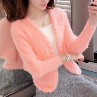 Women Faux Mohair Cardigan Fluffy Open Knit Sweater Coat Jacket