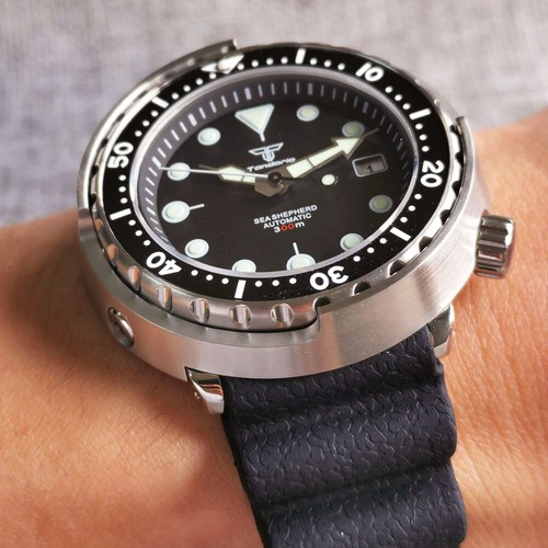 46,5 mm Negro DIVER Zafiro Reloj para Hombre NH35 Movimiento Automático 200M Impermeable - Imagen 4 de 8