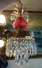 Fenton SWAG plug Cranberry brass Glass Crystal prism Lamp Chandelier Vintage