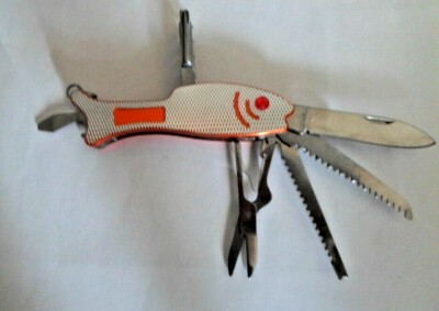 MM Mad Men Fisherman's Friend Multi-Tool Fish Shaped Corkscrew Orange & Silver