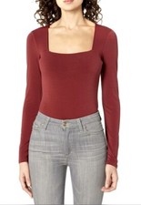 BCBGeneration Womens NWT Long Sleeve Square Neck Bodysuit Deep Red XS