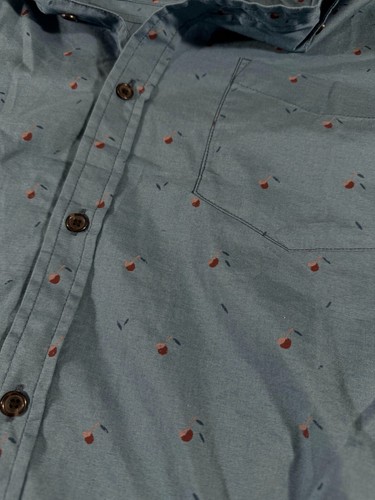 Prana Mens Slim-Fit Button Up Short Sleeve Fruit Print Cotton Blue Shirt XL - Picture 2 of 7