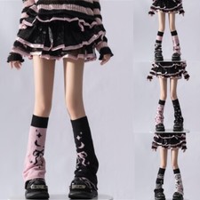 Girl s Double Sided Wear Foot Covers Butterfly Bows Print Knit Leg Warmers