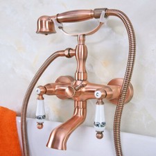 Antique Red Copper Clawfoot Bathroom Bathtub Faucet Handheld Shower Mixer Tap