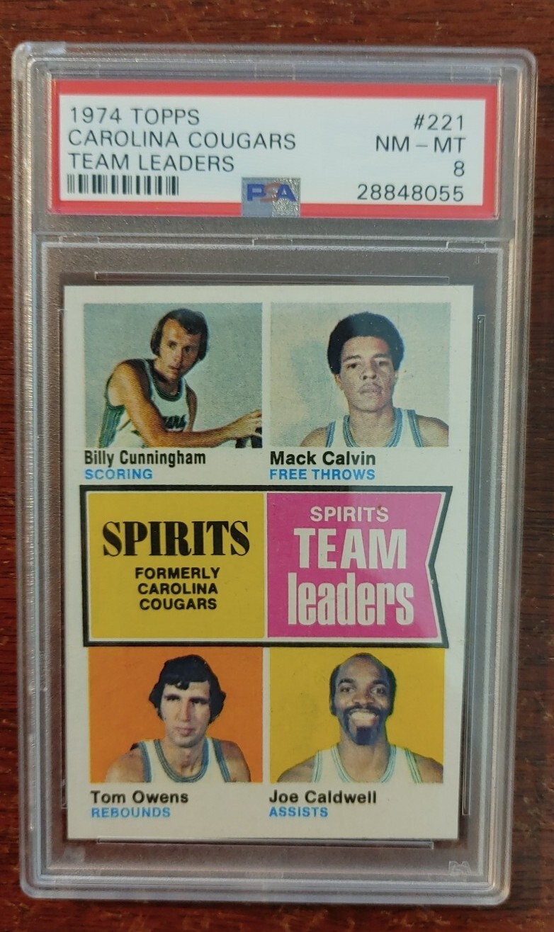 1974-75 Topps #221 Billy Cunningham/Mack Calvin/Tom Owens/Joe Caldwell TL PSA 8