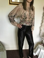 70's Vintage Black Shiny Retro Hi-Waist Tapered Leg Disco Pants