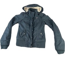 Vintage Hollister Women’s Dark Grey Faux Fur Lined Hooded Jacket Size Small