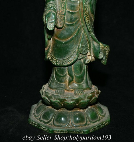11.2" Old Chinese Green Jade Carving Shakyamuni Amitabha Buddha Statue Sculpture - Picture 4 of 11