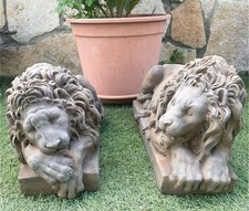 Coppia Statua Leone in cemento E Polvere Di Marmo  giardino Esterno