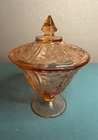 Vtg Federal Glass Sharon Cabbage Rose Pink Depression Glass Candy Dish Compote