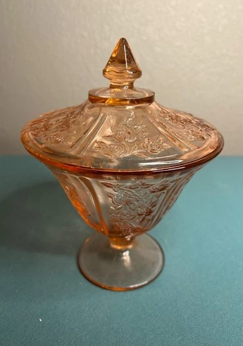 Vtg Federal Glass Sharon Cabbage Rose Pink Depression Glass Candy Dish Compote