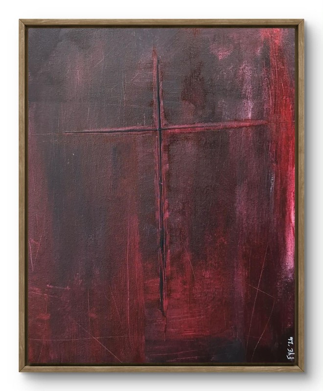 Original Abstract Cross Painting 11x14 "What It Cost" Gothic Dark OOAK Wall Art