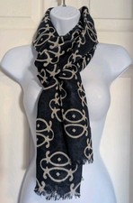 White  Blue 100 Wool Pashmina Scarf Shawl Wrap Super Soft Boho Coastal