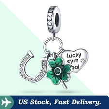 KUNSIR 925 Sterling Silver Lucky Charm For Bracelet Clover & Horseshoe Pendant