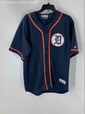 True Fan Mens Blue Detroit Tigers Baseball-MLB Button Front Jersey Size Large