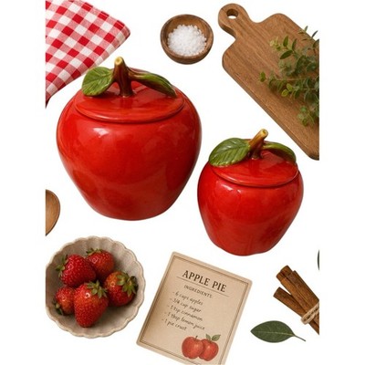 California Pottery Vintage Red Apple Ceramic Canister Set MCM Kitchen Decor EUC