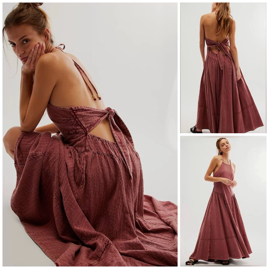 Free People Mind Over Matter Bohemian Midi Maxi Western Burnt Henna Dress ~ S