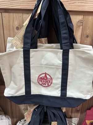 BRAND NEW with Tags - Trader Joe s - Canvas Tote Shopping Bag - LARGE BLUE